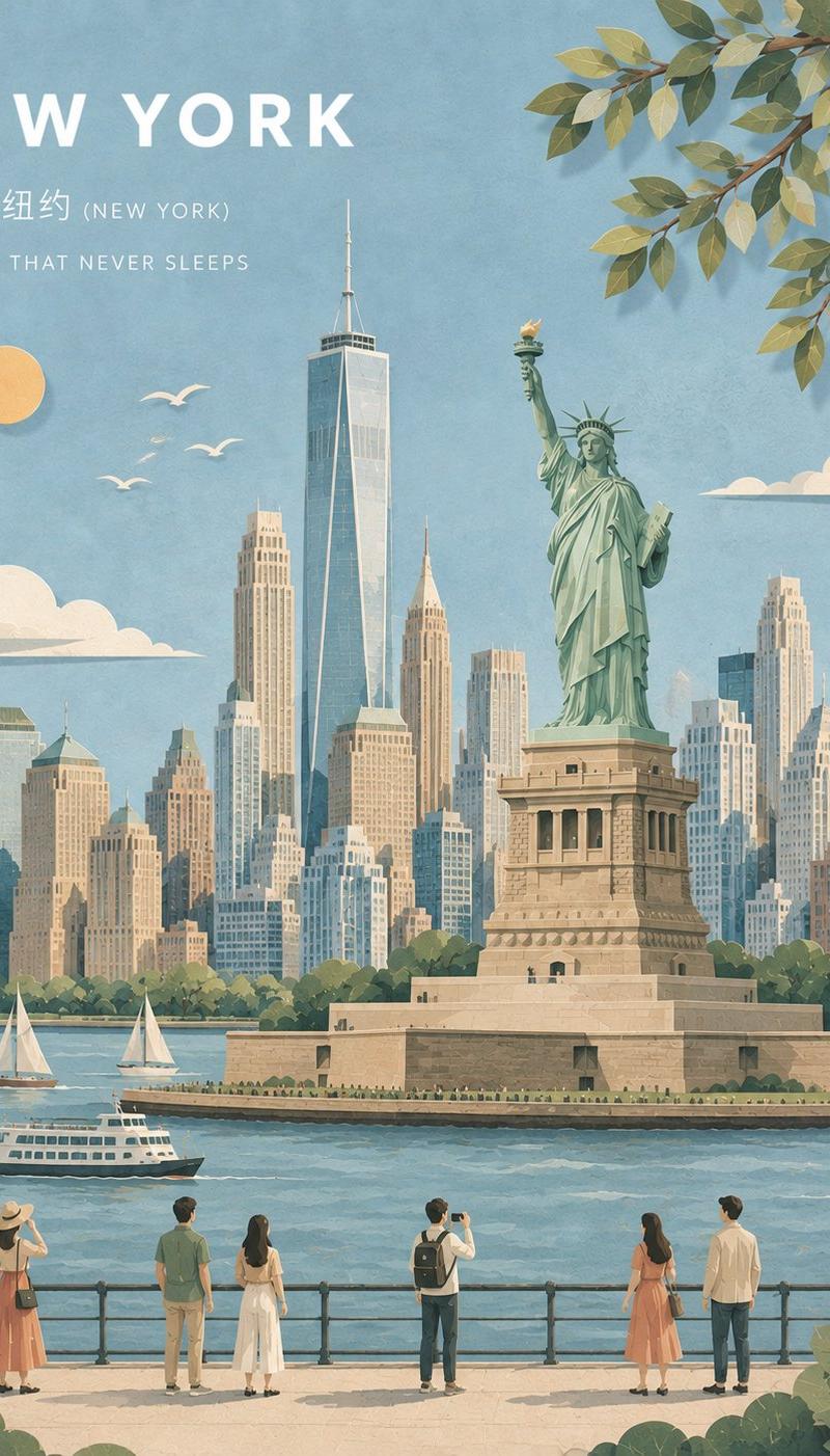 创作一幅精致的宽幅景观插图，描绘 [CITY/SUBJECT]，以 [ICONIC LANDMARK] 作为主要的可辨识视觉锚点。 风格：极简、...
