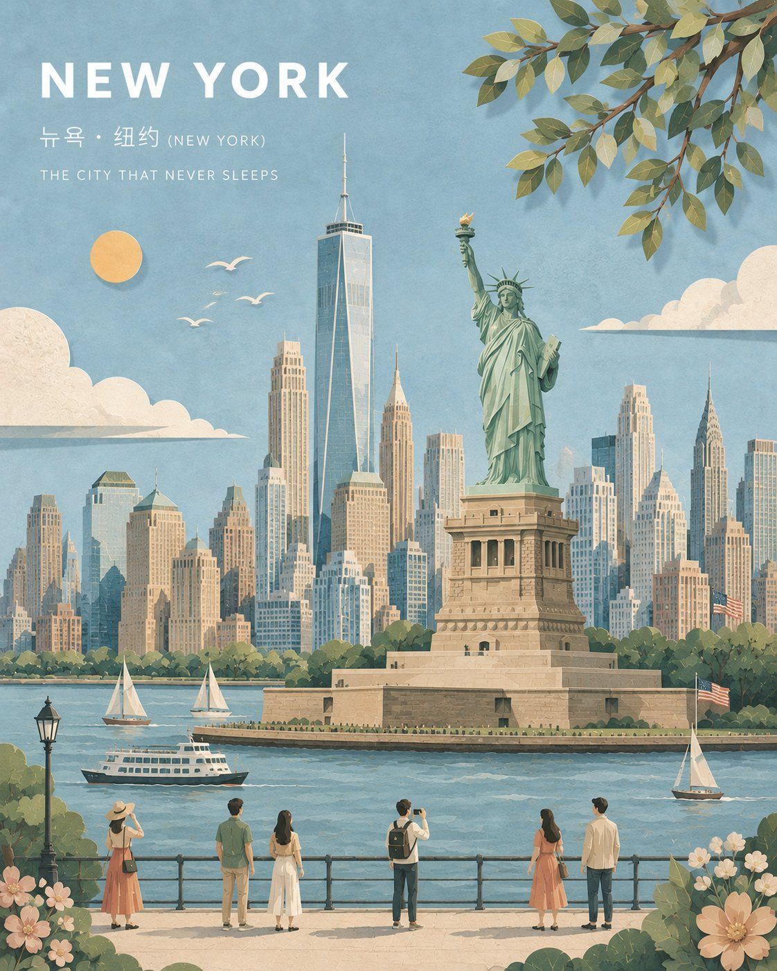 创作一幅精致的宽幅景观插图，描绘 [CITY/SUBJECT]，以 [ICONIC LANDMARK] 作为主要的可辨识视觉锚点。 风格：极简、...