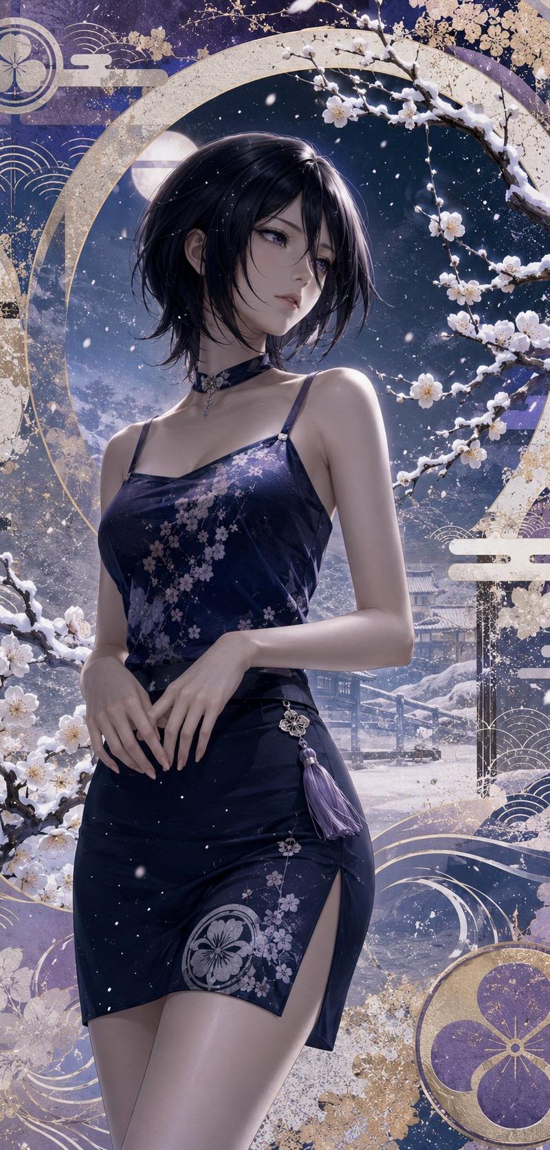 风格炼金术:{极繁主义+浮世绘+半写实} volume -> BLEACH girls --- 请使用下面的prompt生成8张独立的图片(注意...
