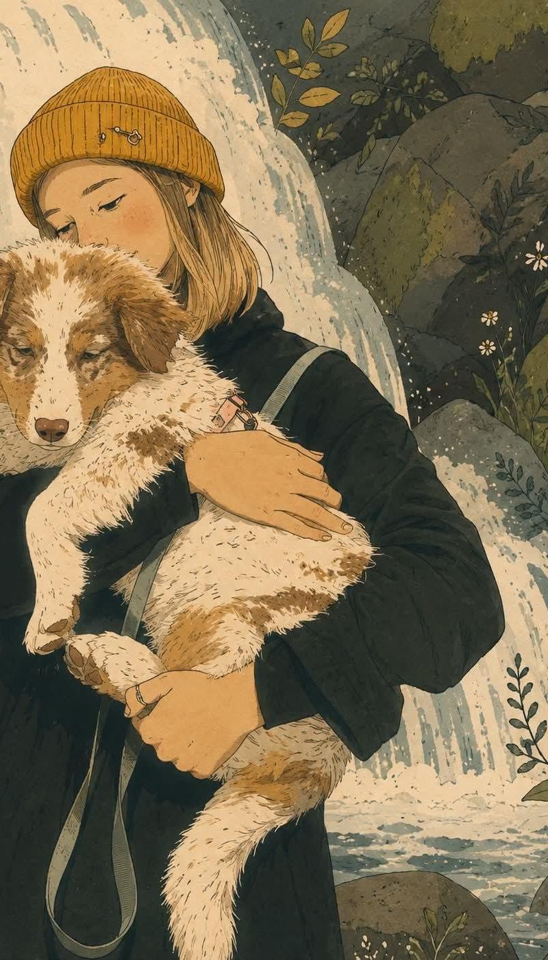Whimsical storybook illustration of a young woman with short blonde hair...