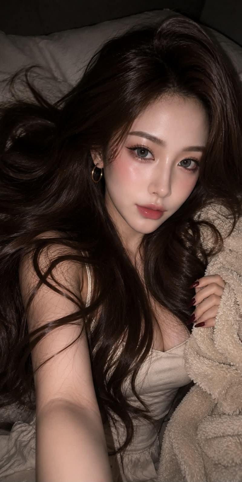 Chatgpt image 2 提示词 超现实主义特写美女肖像，描绘一位惊艳的年轻女性，以 iPhone / 数码相机美学捕捉，在昏暗室内环境中...