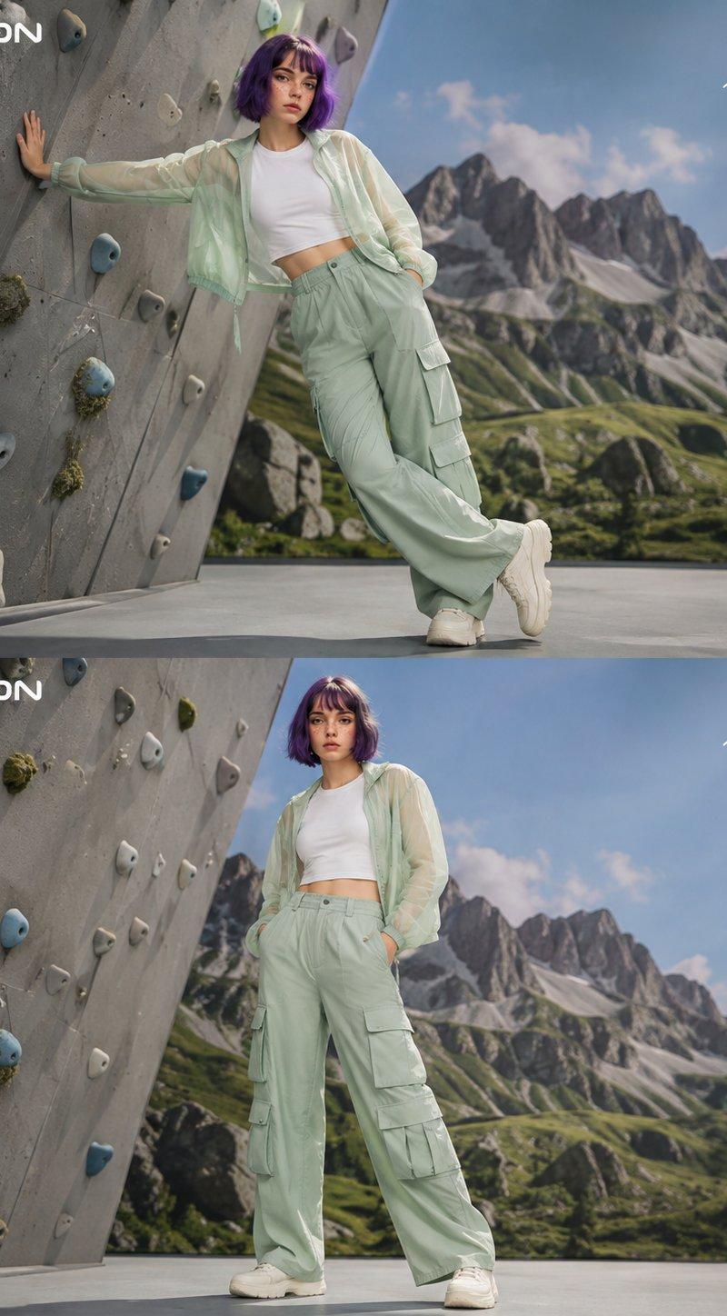 Create two separate high-fashion outdoor sports editorial images featuri...