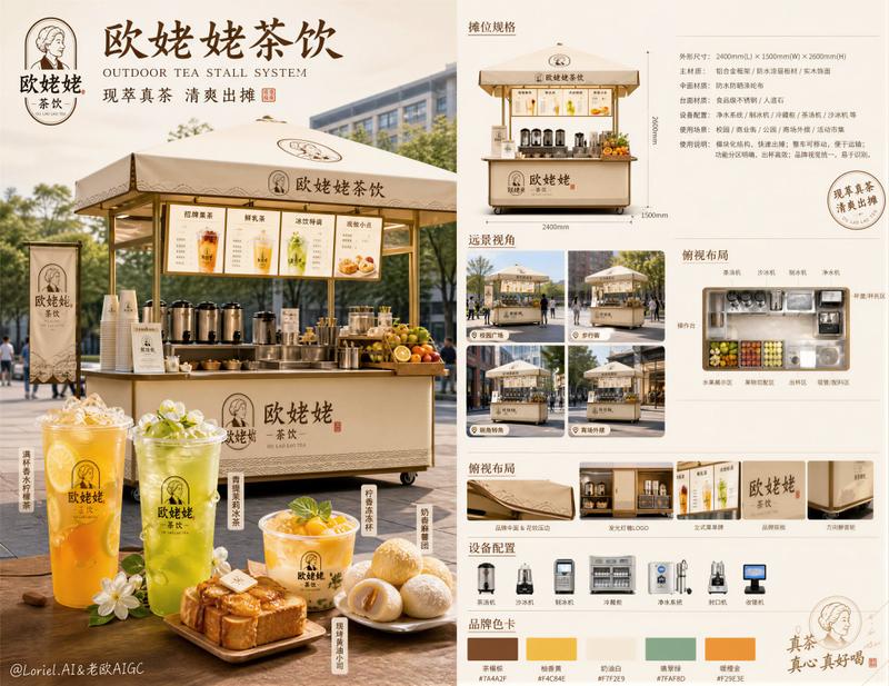 户外摊位展示，不是把一辆小车渲染漂亮就够了；要让人一眼相信它能开、能卖、还能复制到下一个城市。 ✦ one hero perspective,...