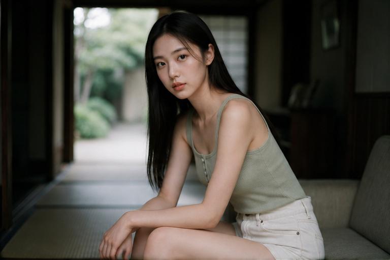 Prompt 3:2横版,照片级真实、低饱和、低对比、安静克制的日式居家人像。一位明确成年的虚构东亚女性,约22至26岁,坐在传统日式住宅的榻榻...