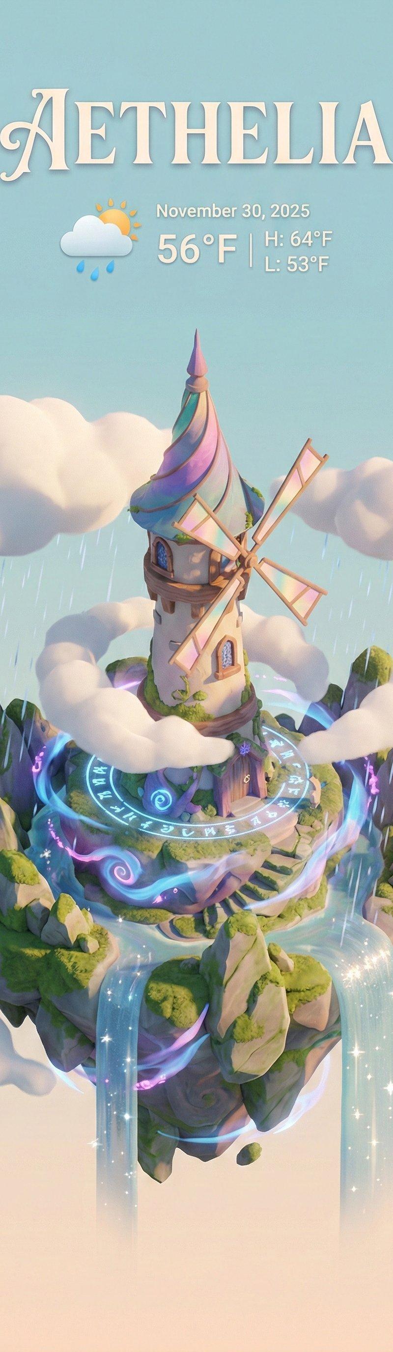 魔幻漂浮岛屿与风车/法师塔的3D卡通场景展示