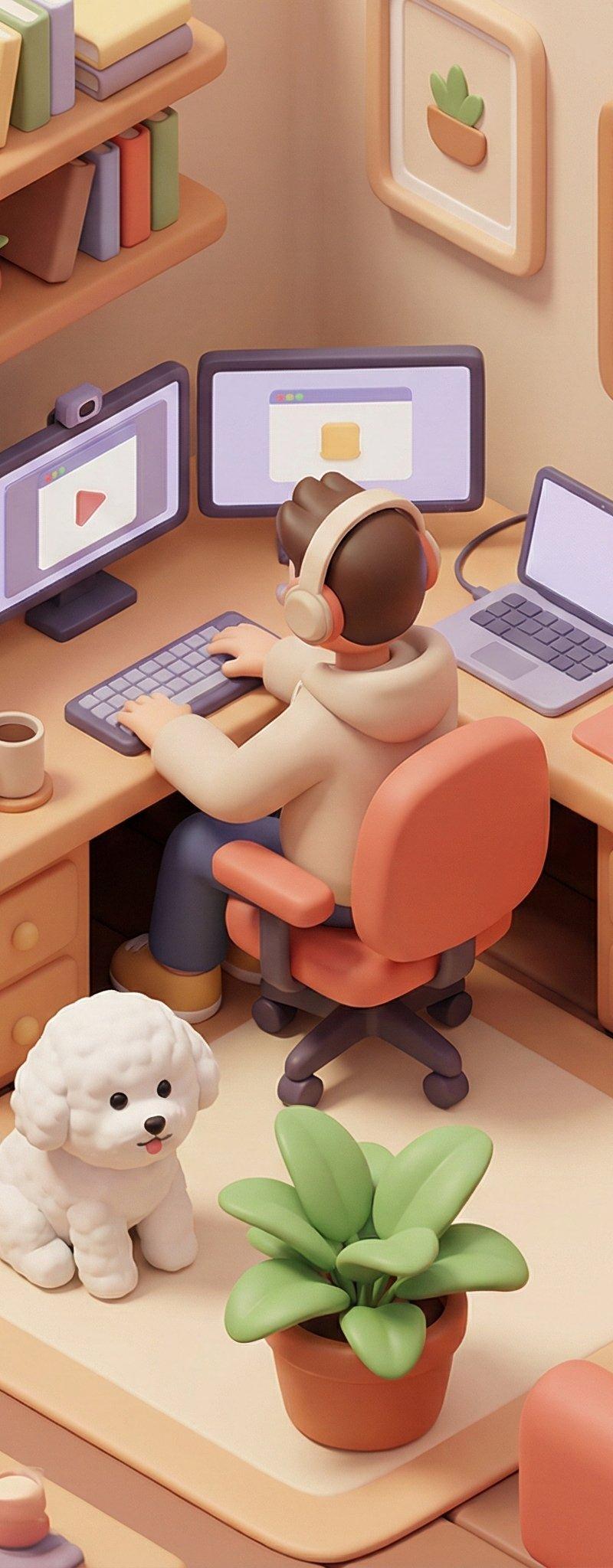 在家办公的Nana与Banana Pro——3D卡通插画