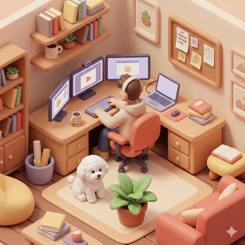 在家办公的Nana与Banana Pro——3D卡通插画