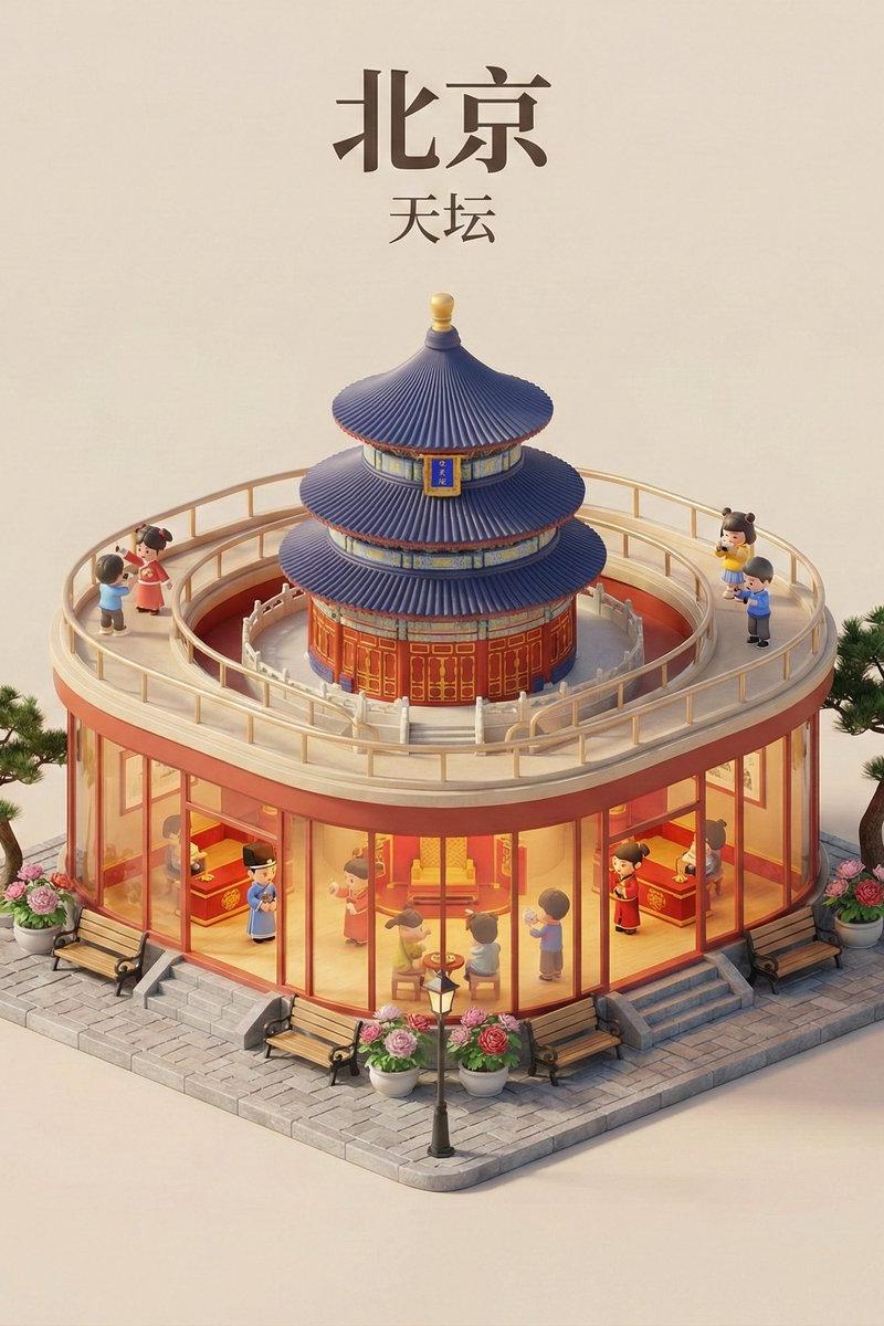 城市主题3D微缩旅行概念场景
