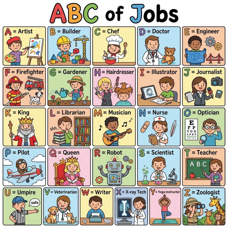 儿童ABC职业学习海报