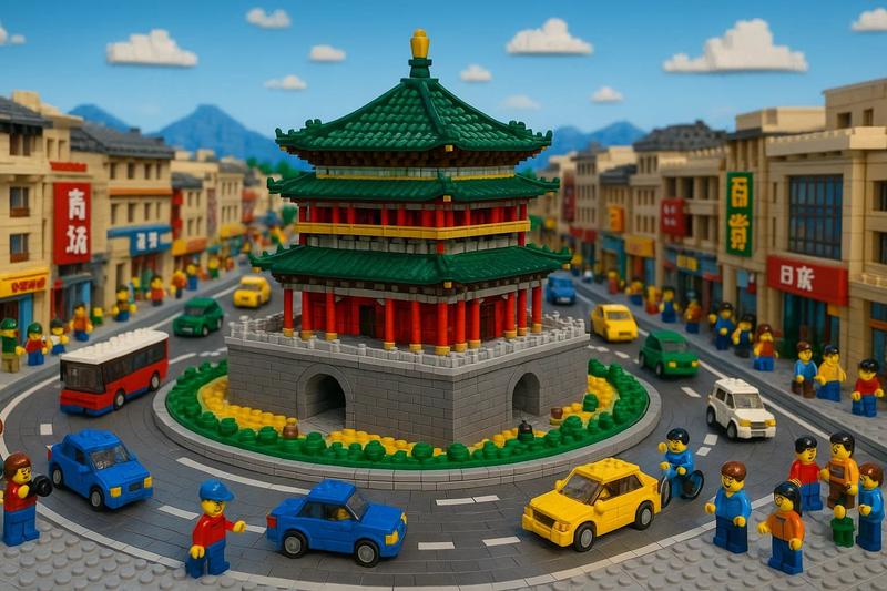 AI 画乐高搭建的城市