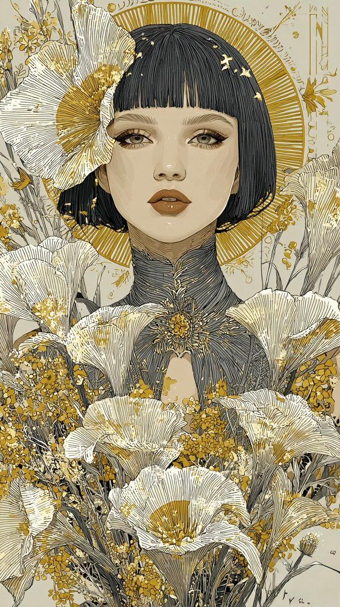 美丽女性与金色光环