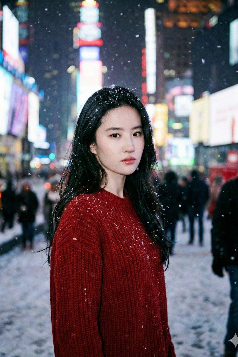 电影感-圣诞气氛下的都市雪夜