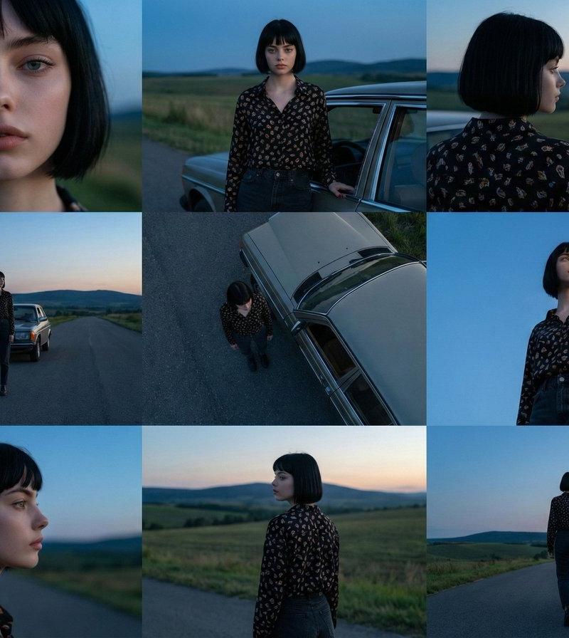 黄昏乡村公路上的女性主题摄影系列