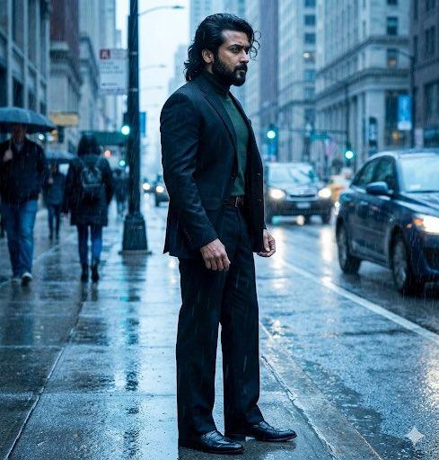 现代时尚男士雨中肖像