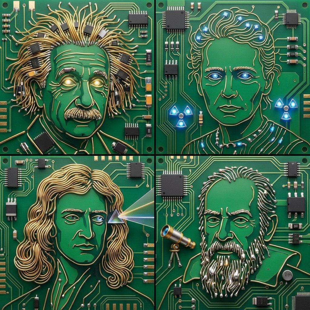电路板艺术：科学家肖像拼图