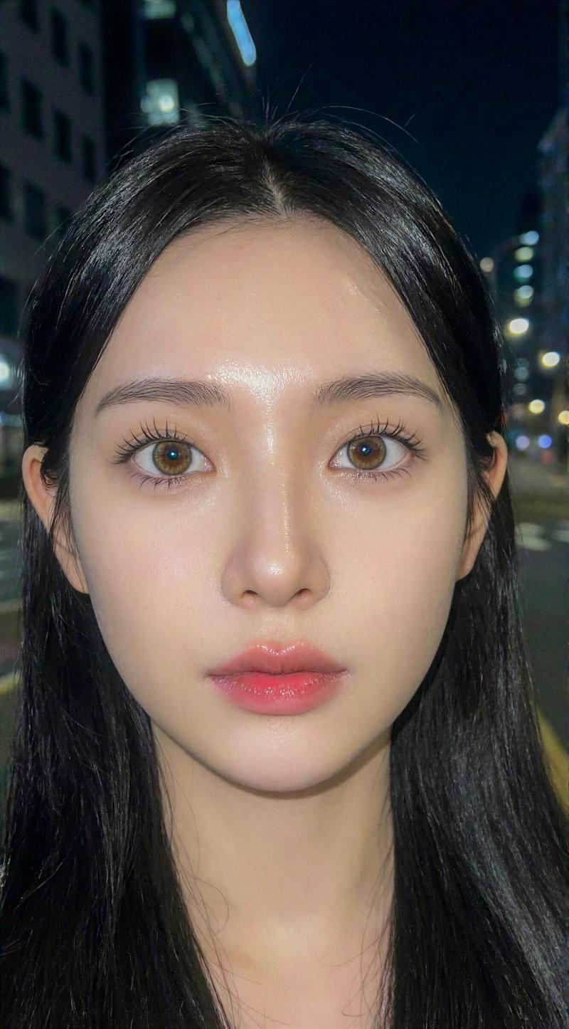 抖音风格夜景下的亚洲年轻女性肖像