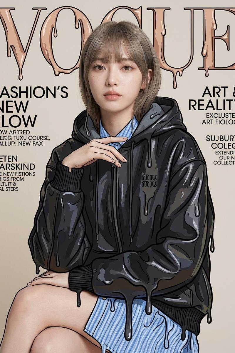 真实皮肤与插画服装的混合风格探索