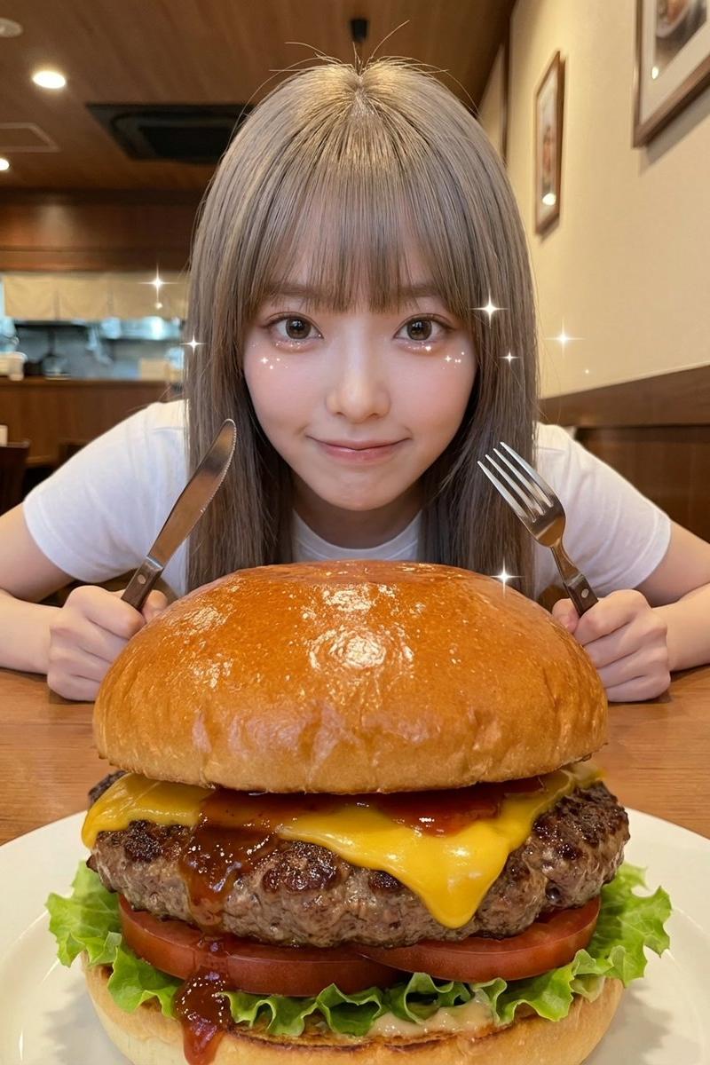 巨型美食正前方