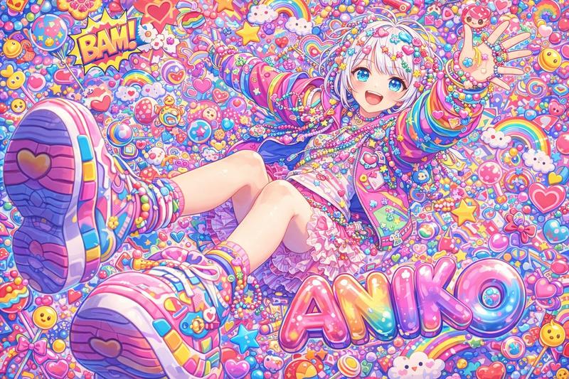 原宿風可愛いキャラクターポスターアート