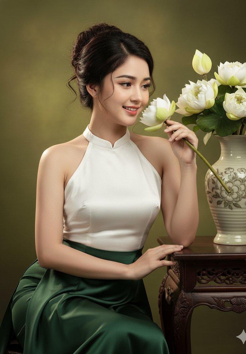 越南美女传统服饰写实肖像