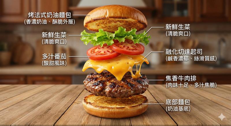 超寫實美食起司漢堡解構圖