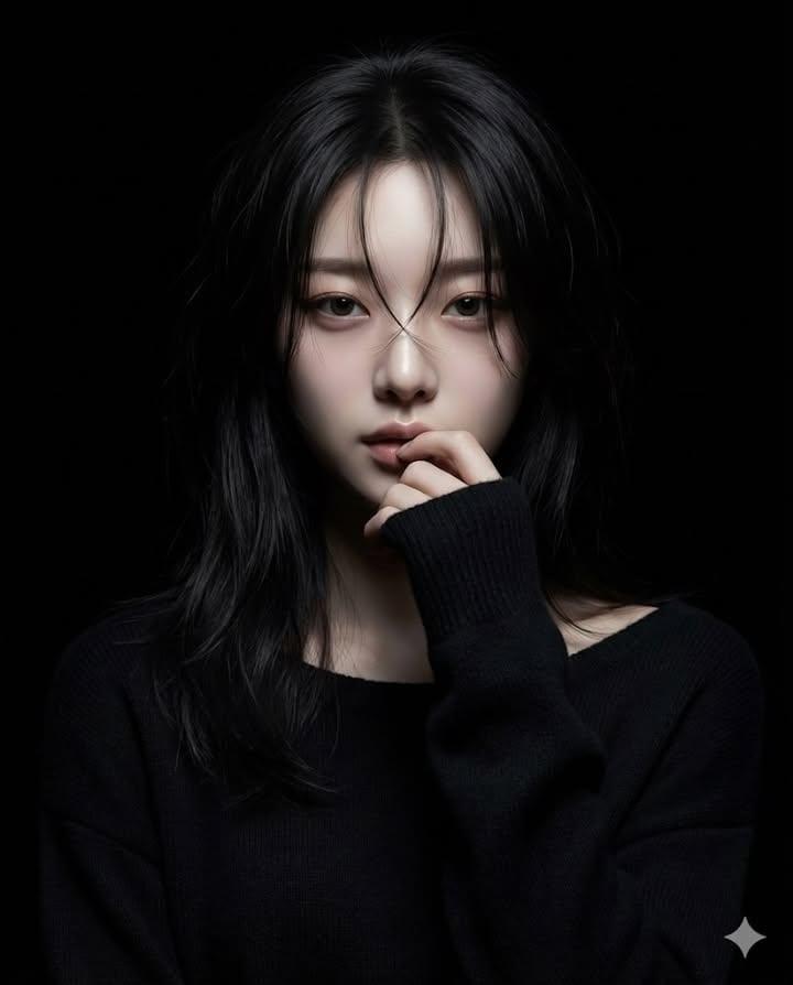 黑背景下的超现实主义动漫女性角色肖像