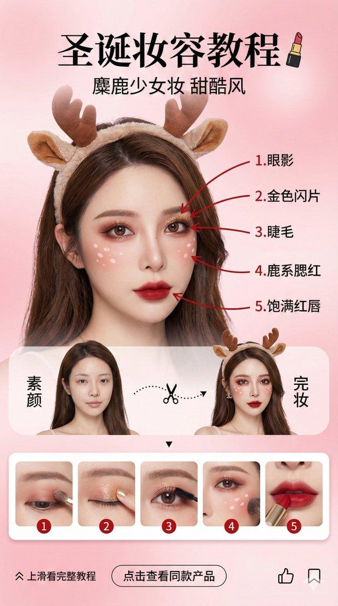 美妆博主圣诞妆容教程界面