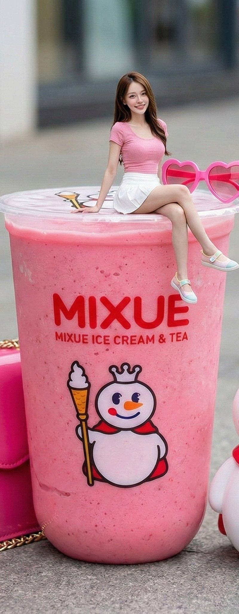 迷你版女生坐在咖啡杯子上