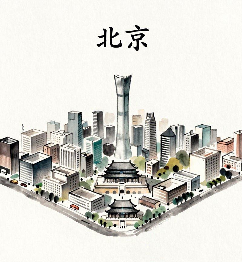 现代极简多彩水墨城市插画