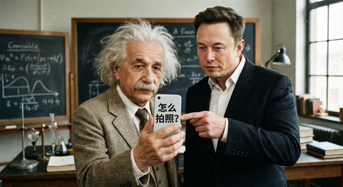 马斯克教爱因斯坦拍照