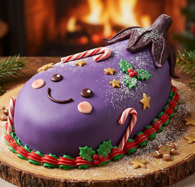 なすびぃケーキ：ナス型クリスマスデコケーキ