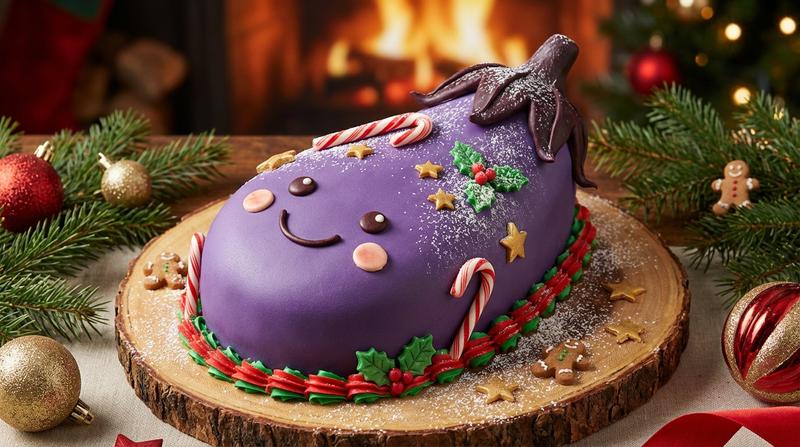 なすびぃケーキ:ナス型クリスマスデコケーキ