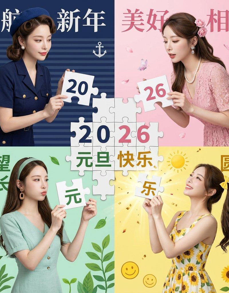 元旦特辑-四角拼图完成2026祝福