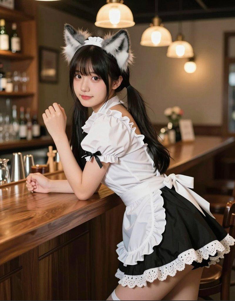 夜晚温馨女仆咖啡馆或私人酒吧柜台