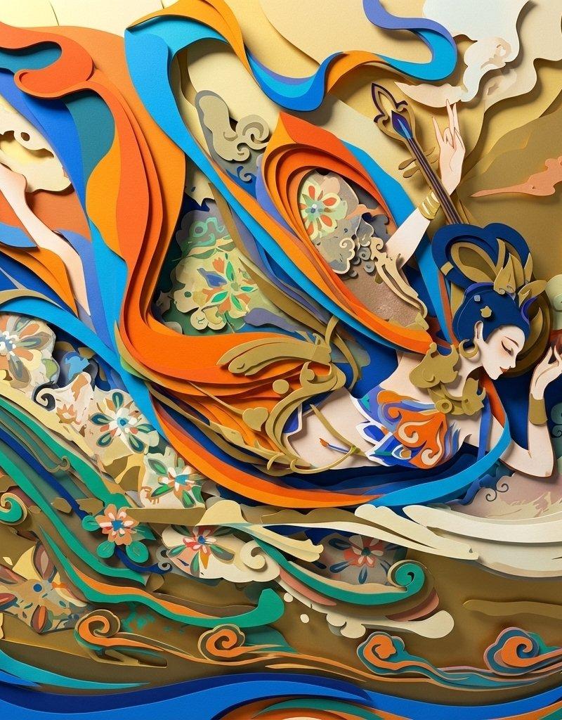 剪纸艺术复现敦煌飞天壁画
