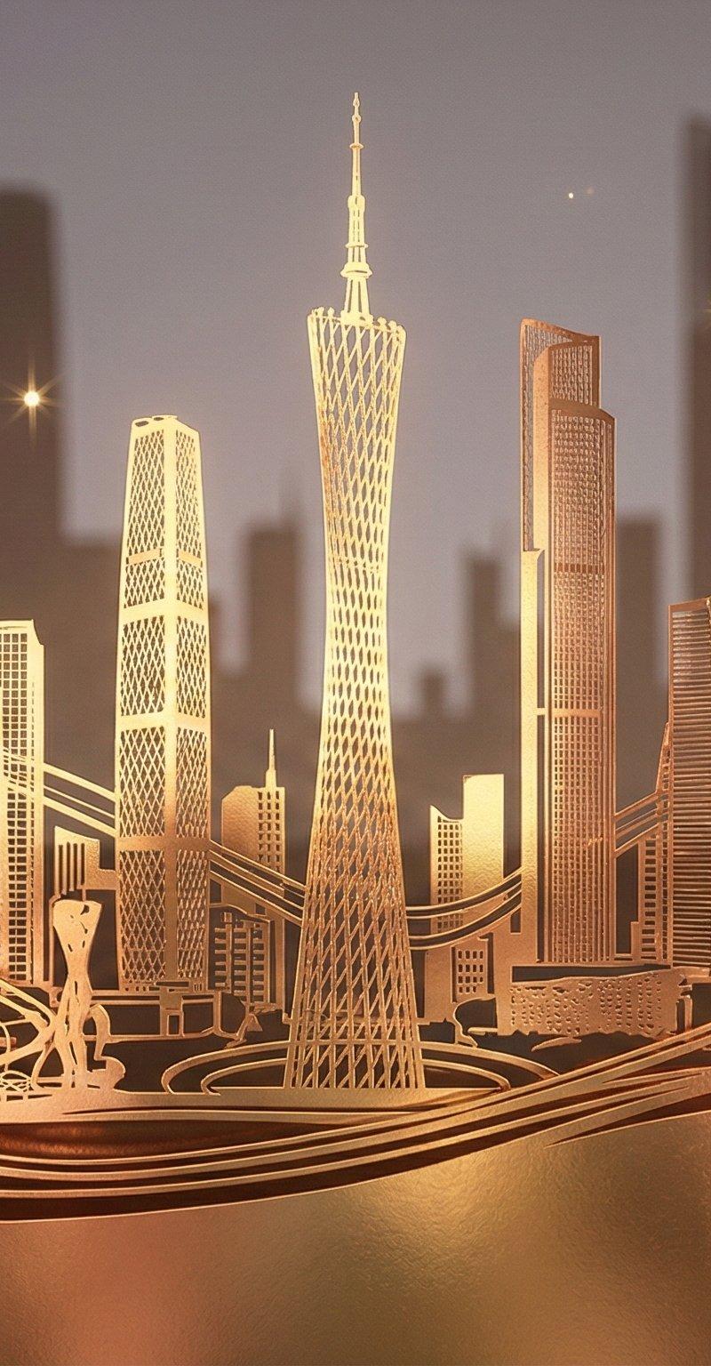 剪纸风格的珠江新城