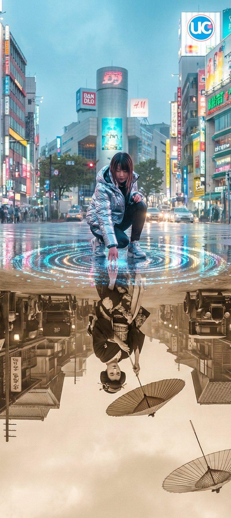 视角变种:东京涩谷跨街的夏雨后摄影奇观