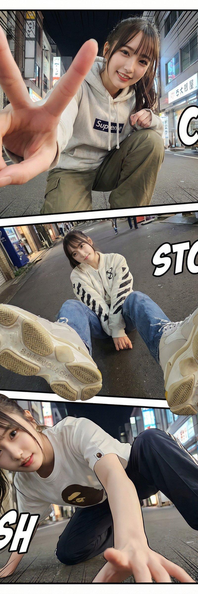 実写風の多角度写真から生成されたマンガ風シーン
