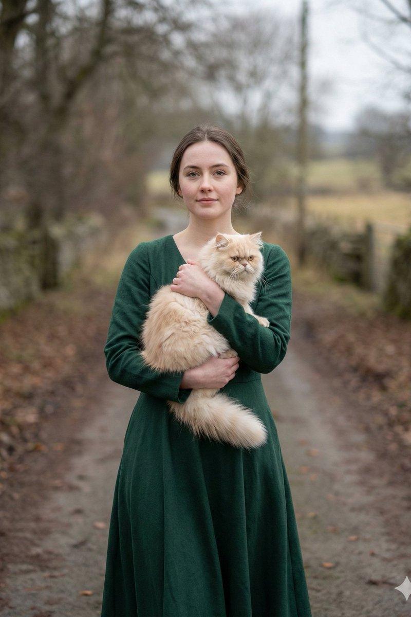 年轻女士与波斯猫肖像