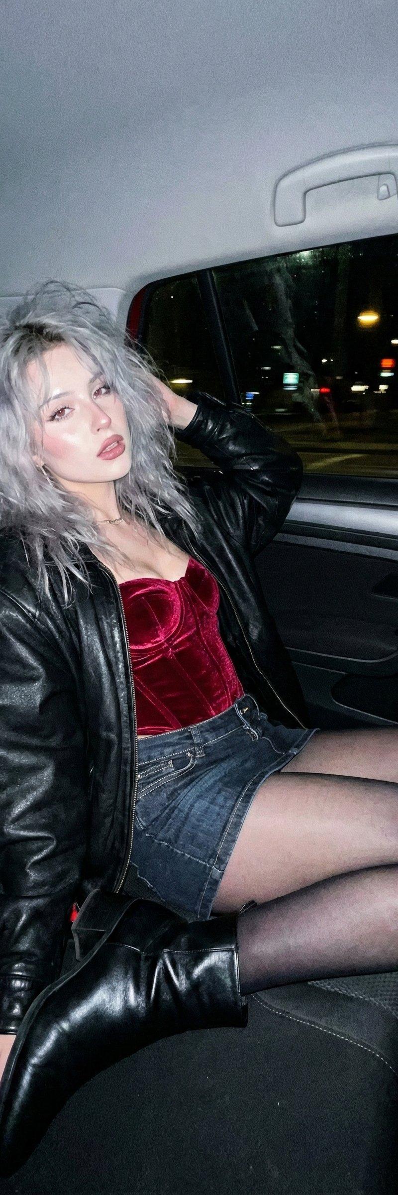 银发少女车内摆姿