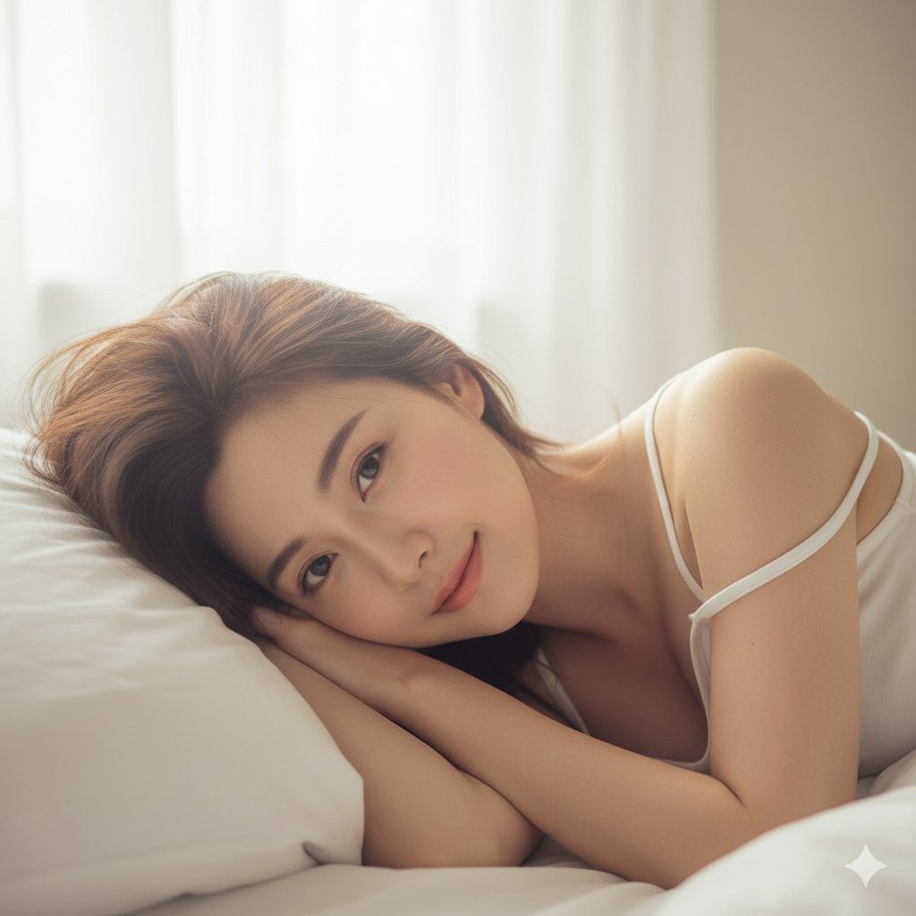 白色枕头上的睡眼惺忪女孩
