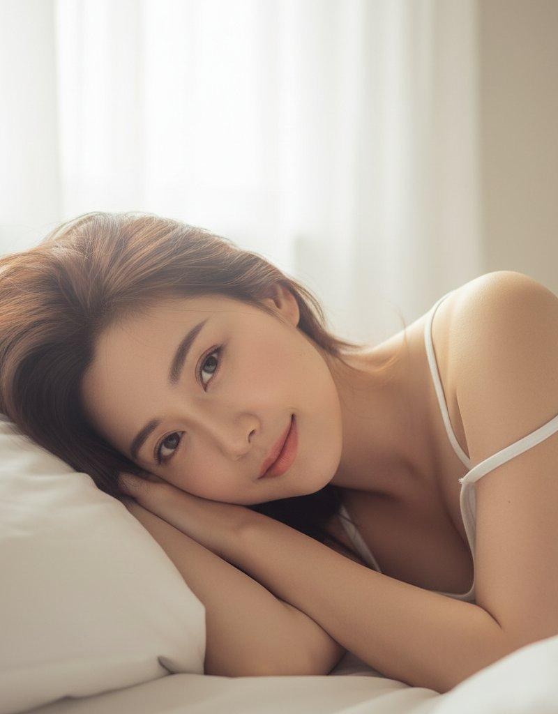 白色枕头上的睡眼惺忪女孩