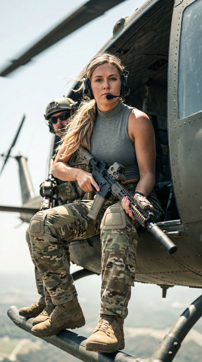 战术女兵直升机特写