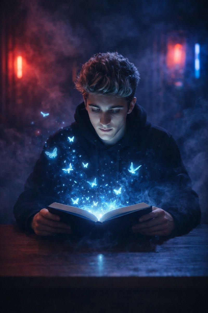 神秘烟雾房间中的阅读者