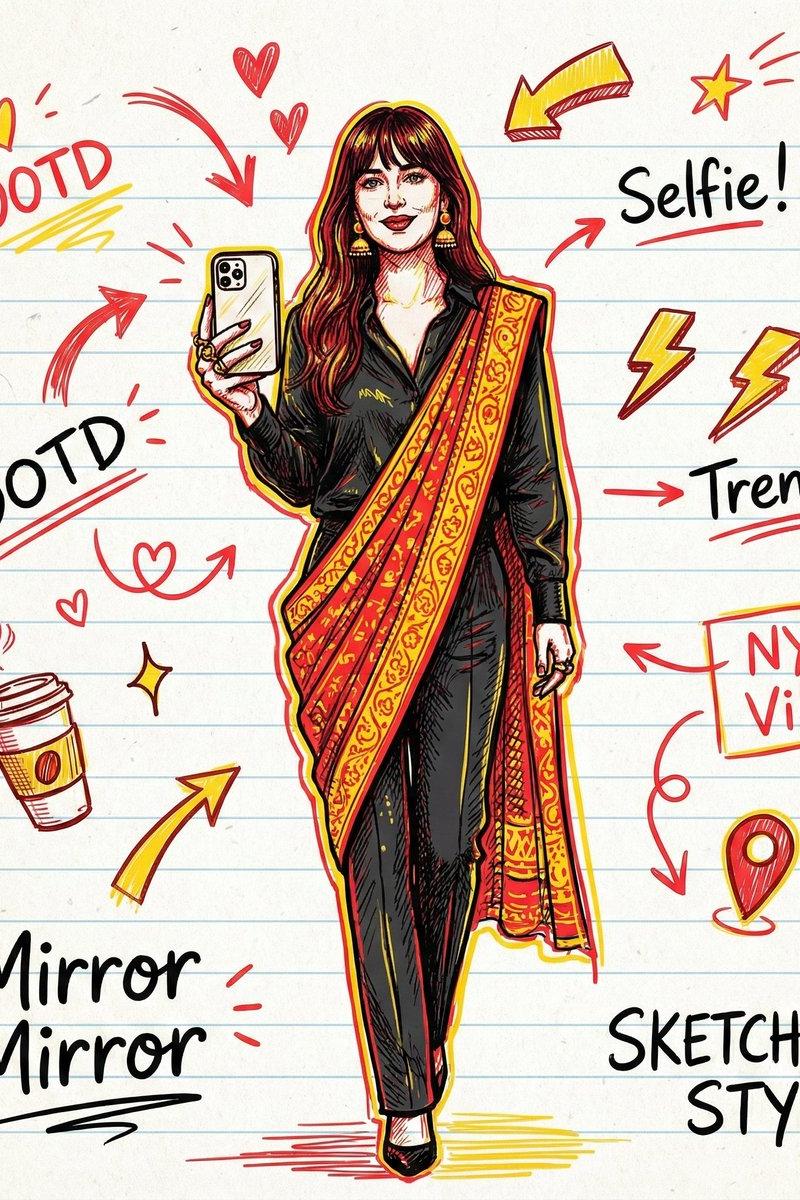 时尚手绘插画:女性镜自拍变风趣涂鸦