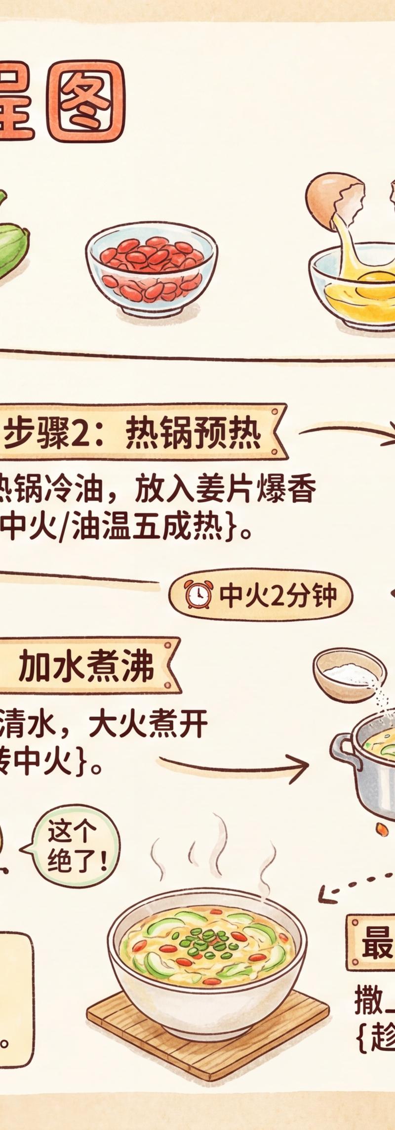 温馨手绘食谱风格烹饪流程图