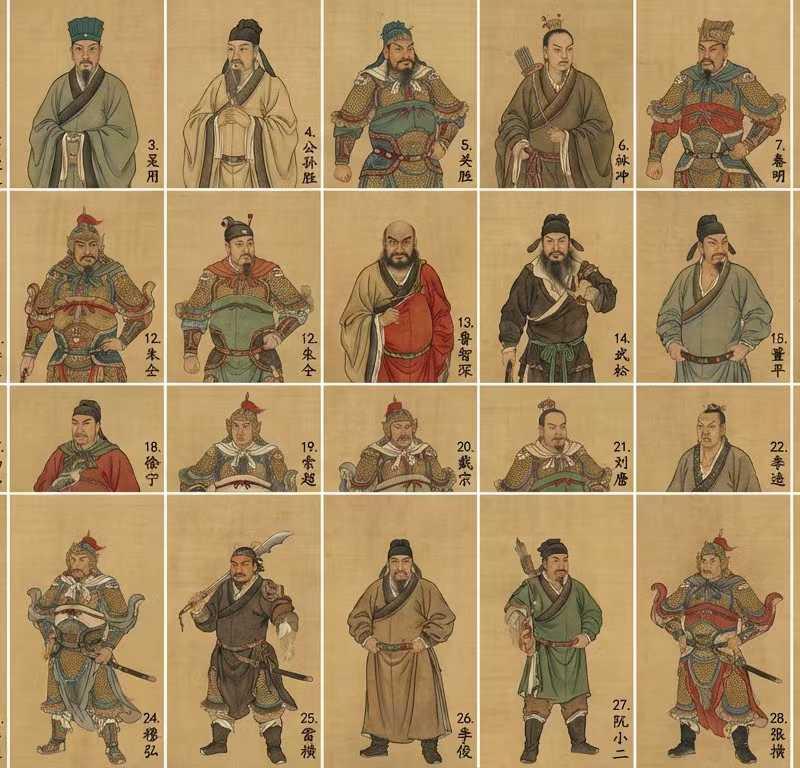 《水浒》排名前30人物工笔画图生成