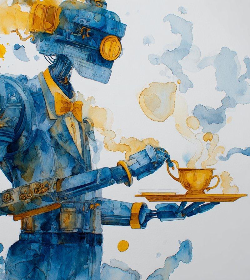 水彩蒸汽朋克溅射插画