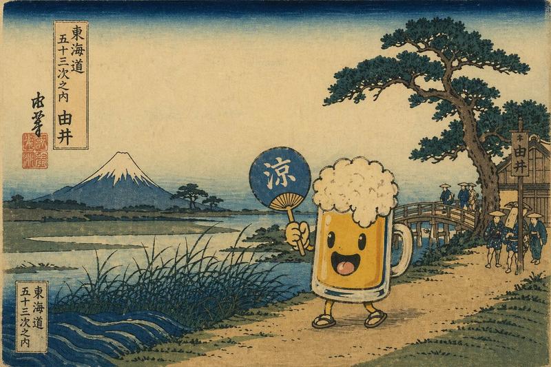 浮世绘风格吉祥物风景画