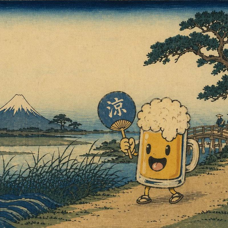 浮世绘风格吉祥物风景画